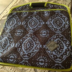 Black and Light Blue Patterned Tote with Lime Trim